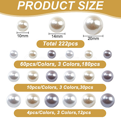 GOMAKERER 222Pcs 9 Styles ABS Plastic Imitation Pearl Round Beads KY-GO0001-03-1