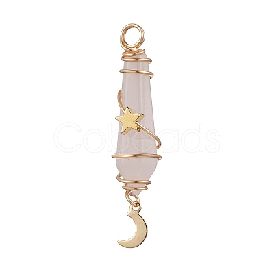 3Pcs 3 Styles Natural Rose Quartz Pointed Copper Wire Wrapped Faceted Bullet Big Pendants PALLOY-JF03572-05-1