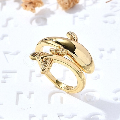 Dolphin Brass Cuff Rings for Women RJEW-Z085-01G-02-1