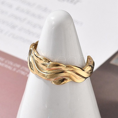 304 Stainless Steel Open Cuff Ring for Women RJEW-M049-01G-08-1