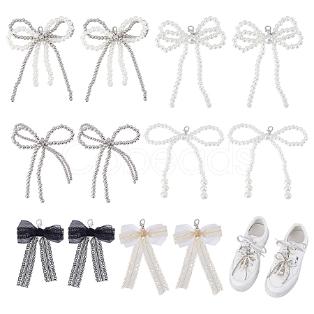 12Pcs 6 Styles Lace & Plastic Bowknot Shoe Charms DIY-HY0002-57-1