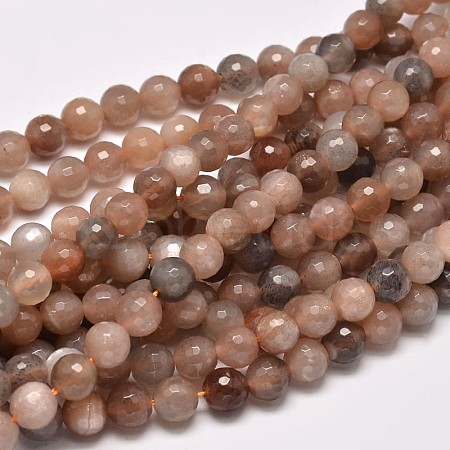 Faceted Natural Multi-Moonstone Round Bead Strands G-F266-22-6mm-1