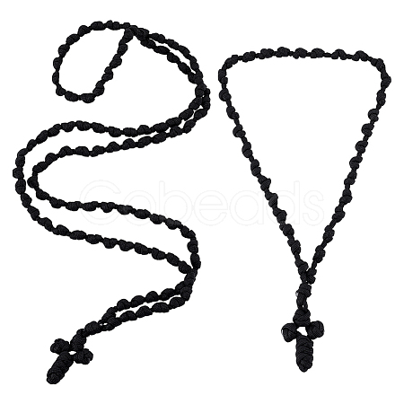 2Pcs 2 Styles Polyester Braided Cord Cross Pendant Prayer Necklaces NJEW-UN0001-87-1