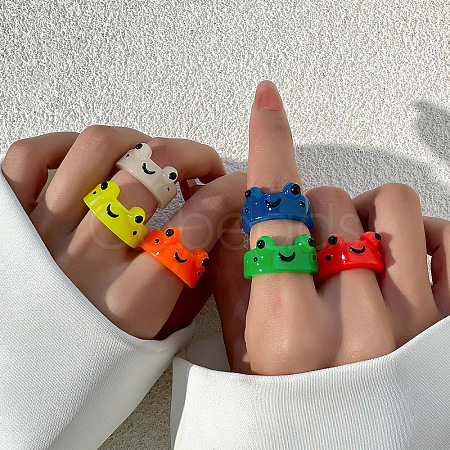 6Pcs 6 Colors Resin Finger Rings for Women FS-WGBD8BE-07-1