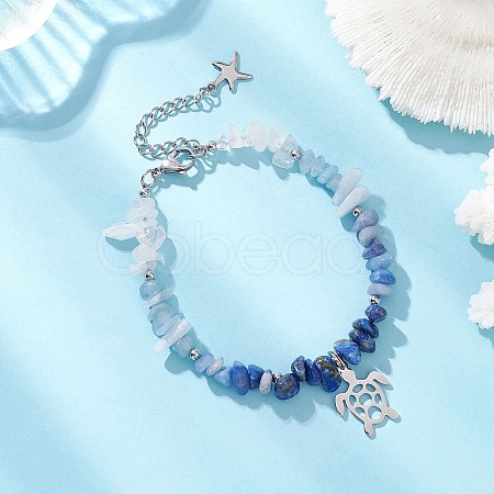 Natural Mixed Gemstone Chip Beaded Bracelest BJEW-JB12976-01-1