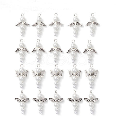 20Pcs 4 Style Angel Glass Pearl & Alloy Pendants PALLOY-JF03666-1