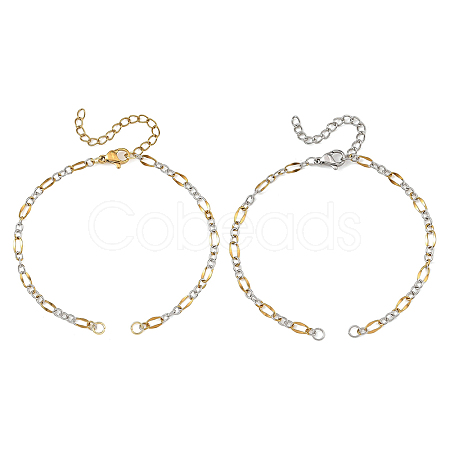 2Pcs Two Tone 304 Stainless Steel Oval Link Chains Bracelet Making AJEW-JB01665-1