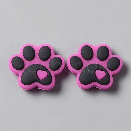 Dog Paw Print Food Grade Eco-Friendly Silicone Beads SIL-WH0008-45E-1