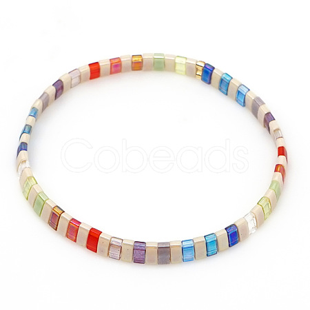 Vintage Bohemian Glass Tila Beaded Beach Stretch Tile Bracelets OP4703-5-1