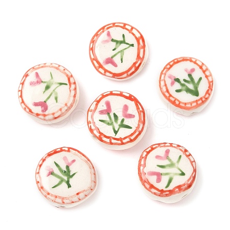 Flower Theme Handmade Porcelain Beads LAMP-D303-06C-01-1