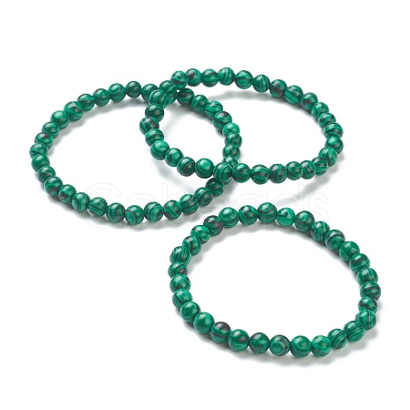 Synthetic Malachite Beaded Stretch Bracelets BJEW-A117-B-16-1