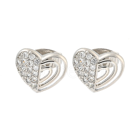 Heart Brass Pave Clear Cubic Zirconia Stud Earrings EJEW-M258-36P-1