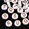 UV Plating Enamel Acrylic Beads, Iridescent, Mixed Letter, Flat Round, Sienna, 15x7mm, Hole: 2.2mm