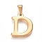 304 Stainless Steel Pendants, Golden, Initial Letter.D, 20x16x1.8mm, Hole: 3x7mm