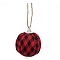 Foam and Plastic with Cloth Ball Christmas Tree Decorations, with Hemp Rope, Round with Plaid Pattern, Red, 59x48mm, Hole: 2.5mm, Hemp Rope: 220x0.5mm