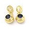 Brass with Cubic Zirconia Pendant, Round, Prussian Blue, 23.5x11x9.5mm, Hole: 5mm