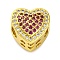 Rack Plating Brass Micro Pave Cubic Zirconia Beads, Long-Lasting Plated, Cadmium Free & Lead Free, Heart, Real 18k Gold Plated, Red, 12x12x9.5mm, Hole: 5mm