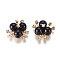 Alloy Cabochons, with Crystal Rhinestone & Acrylic Imitation Pearl, Flower, Light Gold, Black, 19~20x21~22x10mm