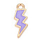 Alloy Enamel Pendants, Lightning, Light Gold, Lilac, 20.5x7.5x1.5mm, Hole: 2mm