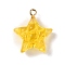 Transparent Resin Pendants, Star Charms with Light Gold Tone Alloy Loops, Gold, 23x20.5x9.5mm, Hole: 2mm