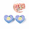 Transparent Printed Acrylic Beads, for Hair Rope DIY, Large Hole Beads, Rubberized Style, Heart with Pineapple Pattern, Cornflower Blue, 14x18x8mm, Hole: 4mm