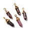 Natural Rhodonite Pendants, Faceted, with Golden Tone Brass Findings, Lead free & Cadmium Free, Bullet, 27~30x9~10x7~8mm, Hole: 4x3mm