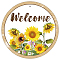 Vintage Metal Tin Sign, Iron Wall Decor for Bars, Restaurants, Cafes Pubs, Flat Round, Colorful, Word Welcome, Sunflower Pattern, 300x300x0.3mm