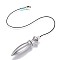 Brass Openable Pointed Dowsing Pendulums, with Brass Beads and Plastic Beads, Leather Cord, Bullet, Long-Lasting Plated, Platinum & Golden, 305mm, Pendant: 64x13mm