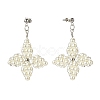 Glass Pearl Braided Star Stud Earrings EJEW-JE04982-01-3