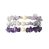3Pcs 3 Styles Natural Mixed Gemstone Chip & Cultured Freshwater Pearl Beaded Stretch Bracelets Set for Women BJEW-JB13762-03-5