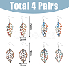 4 Pairs 4 Style Wood Hollow Leaf Dangle Earrings EJEW-FI0001-95-2