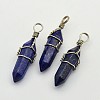 Faceted Bullet Platinum Plated Brass Gemstone Double Terminated Pointed Pendants G-J265-07-1