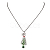 Aluminum & Green Glass Silver Christmas Tree Pendant 304 Stainless Steel Cable Chain Necklaces NJEW-JN05423-2