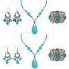 ANATTASOUL 2 Sets 2 Style Synthetic Turquoise Teardrop Lariat Necklace & Chandelier & Oval Beaded Stretch Bracelet SJEW-AN0001-02-1