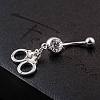 Piercing Jewelry Real Platinum Plated Brass Rhinestone Handcuffs Navel Ring Belly Rings AJEW-EE0001-36-3