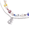 Natural Pearl and Evil Eye Jewelry Set with Bear Pendant SJEW-TA00004-6