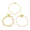 3Pcs 3 Style Aluminium Paperclip & Brass Curb & Imitation Pearl Acrylic Beaded Link Chain Bracelets Set BJEW-FS0001-08-4