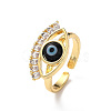 Lampwork Evil Eye Open Cuff Ring with Clear Cubic Zirconia RJEW-L104-02G-2