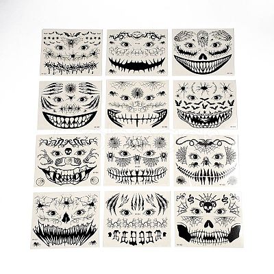 12Pcs 12 Style Luminous Halloween Horror Removable Temporary Tattoos Paper Face Stickers AJEW-G048-07-1