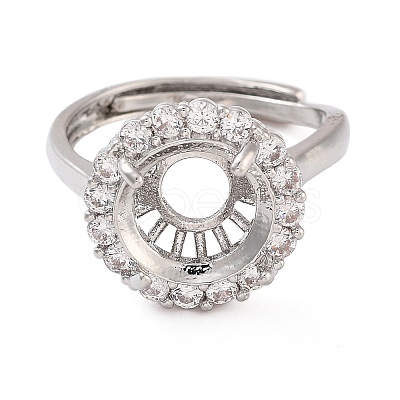 Rack Plating Round Brass Micro Pave Cubic Zirconia Adjustable Ring Components LS-KK-Q819-05P-1