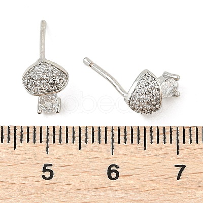 Brass Micro Pave Clear Cubic Zirconia Stud Earrings EJEW-R016-26P-13-1