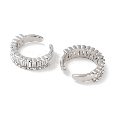Rectangle Brass Cubic Zirconia Cuff Earrings for Women LS-EJEW-E310-09P-1