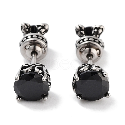 Flat Round 316 Surgical Stainless Steel Pave Black Cubic Zirconia Ear False Plugs for Women Men EJEW-Z050-37AS-1