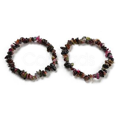 Natural Multicolor Tourmaline Chip Beaded Stretch Bracelet X-G-H294-01A-01-1