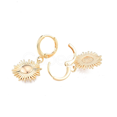 Brass Sunflower Dangle Leverback Earrings for Women EJEW-N012-65-1