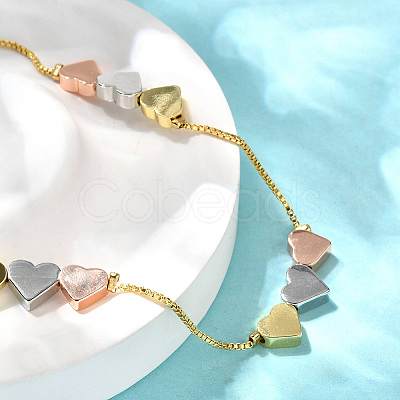Brass Triple Color Heart Beaded Box Chain Necklaces NJEW-H057-01-1