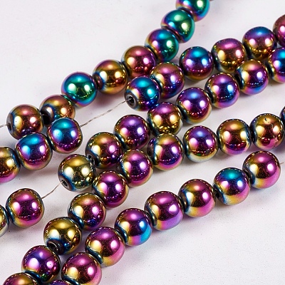 Electroplate Non-magnetic Synthetic Hematite Beads Strands G-J169A-8mm-05-1