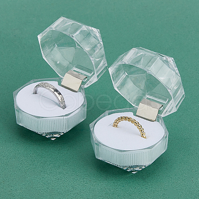 50Pcs Octagonal Transparent Plastic Ring Boxes OBOX-DC0001-02A-1