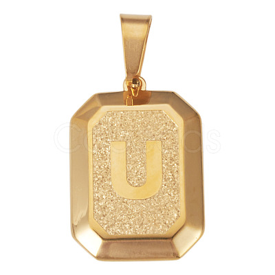 1Pc Stainless Steel Rectangle with Letter Pendants NJEW-TA0001-22U-1