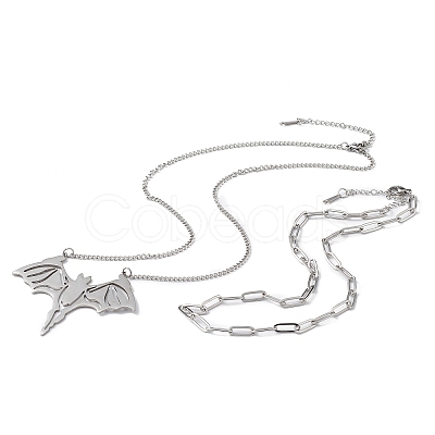 Non-Tarnish 2Pcs 2 Style 304 Stainless Steel Bat Pendant Necklaces Set NJEW-E092-01P-1